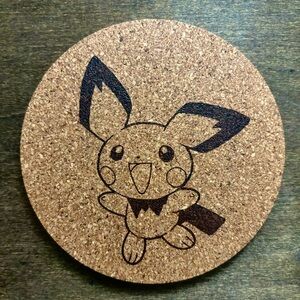 Pichu Laser Engraved Cork Coaster